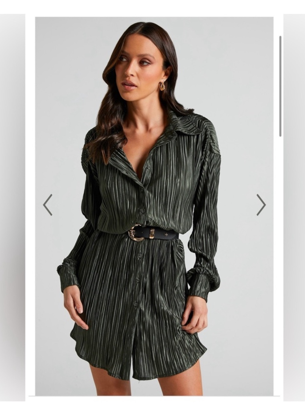 Showpo Dress Shirtdress Green Satin Crinkle Olive 8